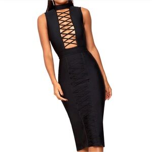 PrettyLittleThing Black Lace-Up Midi Dress